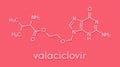 Valaciclovir valacyclovir herpes infection drug molecule. Skeletal formula.