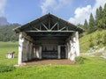 Valcanale, Bergamo, Italy. Abandoned ski resort in 1998. Lift and old buildings Royalty Free Stock Photo