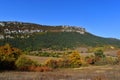 Valderejo Natural Park (Alava, Basque Country) and the church of Ribera in autumn Royalty Free Stock Photo