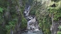 Panned view of the waterfall that runs through Solomon Gulch Creek in Valdez Alaska