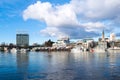 View of downtown Valdivia across the Calle Calle River, Chile Royalty Free Stock Photo