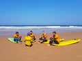 VALE FIGUEIRAS, PORTUGAL - AUGUST 25, 2018: Surfers getting surf