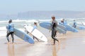 VALE FIGUEIRAS, PORTUGAL - Surfers getting surf classes