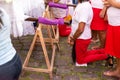 Catholic faithful are seen on their knees praying during a tribute to the dead Lord of Christs passion in the city of Valenca,