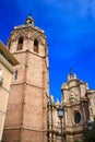 Valencia El Miguelete Micalet in Reina square and Cathedral Royalty Free Stock Photo