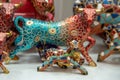 Valencia, Market, Spain, 2022, Multicolored mosaic figurine of bull in Gaudi style. Spanish traditional gifts Royalty Free Stock Photo