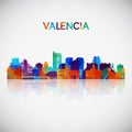 Valencia skyline silhouette in colorful geometric style.