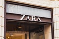 Valencia, Spain - April 2022: Facade with Zara shop logo in Valencia. Zara retail clothing store in Valencia. Zara is one of the