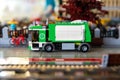 Valencia, Spain - April 13, 2019: Lego toy, garbage collection truck recyclable