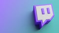 Valencia, Spain - April, 2021: Twitch icon on a colored surface and copy space template in 3D rendering. Twitch is a big live