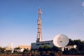 Valencia, Spain - August 8, 2020: Data transmission station, with telecommunications antenna and two large radio parabolic Royalty Free Stock Photo