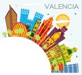 Valencia Spain City Skyline with Color Buildings, Blue Sky and Copy Space