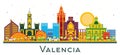 Valencia Spain City Skyline with Color Buildings isolated on white Royalty Free Stock Photo