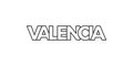 Valencia in the Spain emblem. The design features a geometric style, vector illustration with bold typography in a modern font.