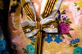 Valencia, Spain - February 13, 2019: Detail of Falleras women dress, typical Valencian costume used in Fallas