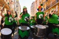 Valencia, Spain - February 16, 2019: Group of strong women belonging to a group of drummers during a feminist protest claiming