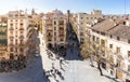 Panoramic view of the `Plaza de los Fueros` from the Serranos Towers. `El Carmen` neighborhood in Valencia