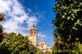 Valencia, Spain - February 24, 2019: Plaza de la Reina a sunny spring day during Fallas, with the Cathedral of Valencia and its Royalty Free Stock Photo