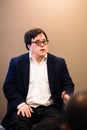 Valencia, Spain - February 13, 2020: Portrait of the actor and writer with Spanish Down syndrome Pablo Pineda, during a conference