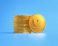 Valencia, Spain - February, 2023: stack of golden Twitter coins on a blue background in 3D