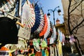 Valencia, Spain - February 24, 2019: Typical colorful Spanish flamenco fans for sale in a street market in spring Royalty Free Stock Photo