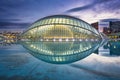 Valencia, Spain - January 20, 2023: Beautiful sunset over the Hemisferic Planetarium in the City of Arts and Sciences, Valencia. Royalty Free Stock Photo