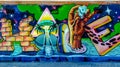 Valencia, Spain - January 2019: Colorful original graffiti on the wall of a building, street drawing, great background in a public