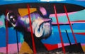 Valencia, Spain - January 2019: Colorful original graffiti on the wall of a building, street drawing, great background in a public