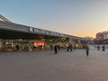 VALENCIA, SPAIN - 24 JANUARY, 2024: facade of the Renfe AVE train station at sunset. Royalty Free Stock Photo