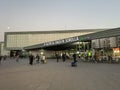 VALENCIA, SPAIN - 24 JANUARY, 2024: facade of the Renfe AVE train station with passengers outside. Royalty Free Stock Photo