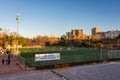 Valencia, Spain - January 21, 2023: Soccer training stadium in Turia public park at dawn in Valencia, Spain