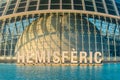 View of Hemisferic an IMAX cinema and planetarium in the City of Arts and Sciences in Valencia