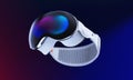 Valencia, Spain - June, 2023: Apple Vision Pro mixed reality device floating on a dark background in 3D render. The era of spatial