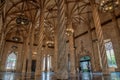 VALENCIA, SPAIN, JUNE 17, 2019: The hall of columns inside of Lonja de la Seda building in Valencia, Spain Royalty Free Stock Photo