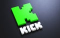 Valencia, Spain - June, 2023: Kick logo isolated on a dark background and copy space in 3D rendering. Close-up of Kick streaming