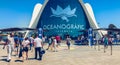 Tourists wait outside the entrance to Oceanografic in Valencia Royalty Free Stock Photo