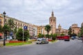Valencia, Spain - 30 June 2018: Valencia Cathedral and Torre del Miguelete tower on Plaza de la Reina (Queen\'s square Royalty Free Stock Photo