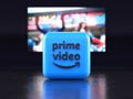 Valencia, Spain - March, 2023: Amazon Prime Video app logo in front of a TV screen, icon in 3D illustration. Amazon Prime Video is