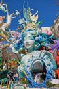 Crowd at Las Fallas de Valencia, Details of Falla Exposicio-Misser Masco. Ninot. First winning work of the special prize