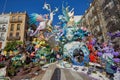 Crowd at Las Fallas de Valencia, Falla Exposicio-Misser Masco. Ninot. First winning work of the special prize of fallas