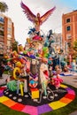 Valencia, Spain - March 16, 2019: Detail of the Ninots, cardboard dolls of a child Falla during the Valencian festivals exposed in