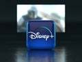 Valencia, Spain - March, 2023: Disney plus app logo in front of a TV screen, icon in 3D illustration. Disney plus is a global