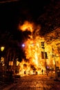 End of the Valencian festivities of Fallas, Monument faller consumed in the fire in high flares Royalty Free Stock Photo