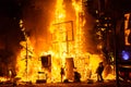 Valencia, Spain - March 19, 2019: End of the Valencian festivities of Fallas, Monument faller consumed in the fire in high flares Royalty Free Stock Photo