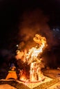 Valencia, Spain - March 19, 2019: End of the Valencian festivities of Fallas, Monument faller consumed in the fire in high flares Royalty Free Stock Photo