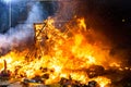 Valencia, Spain - March 19, 2019: End of the Valencian festivities of Fallas, Monument faller consumed in the fire in high flares Royalty Free Stock Photo