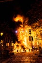 Valencia, Spain - March 19, 2019: End of the Valencian festivities of Fallas, Monument faller consumed in the fire in high flares Royalty Free Stock Photo