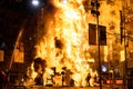 Valencia, Spain - March 19, 2019: End of the Valencian festivities of Fallas, Monument faller consumed in the fire in high flares Royalty Free Stock Photo