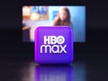 Valencia, Spain - March, 2023: HBO Max app logo in front of a TV screen, icon in 3D illustration. HBO Max is a global provider of
