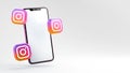 Valencia, Spain - March, 2021: Isolated Instagram logo with a blank screen mobile phone. Instagram is a free social media app for